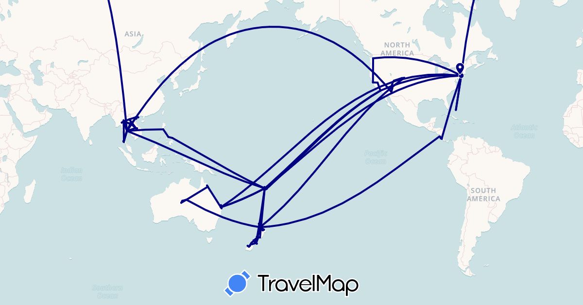 TravelMap itinerary: driving in Australia, Bahamas, Costa Rica, Fiji, Laos, New Zealand, Philippines, Thailand, United States, Vietnam (Asia, North America, Oceania)